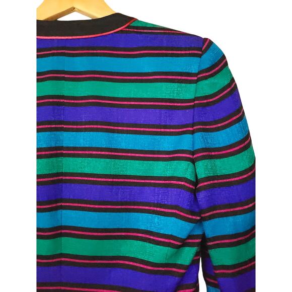 Vintage Papell Petites Womens Silk Snap Button Blazer 6P Striped Career Jacket - Picture 14 of 16
